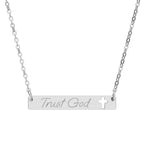 Trust God Engraved Cutout Cross Bar Necklace