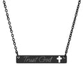 Trust God Engraved Cutout Cross Bar Necklace