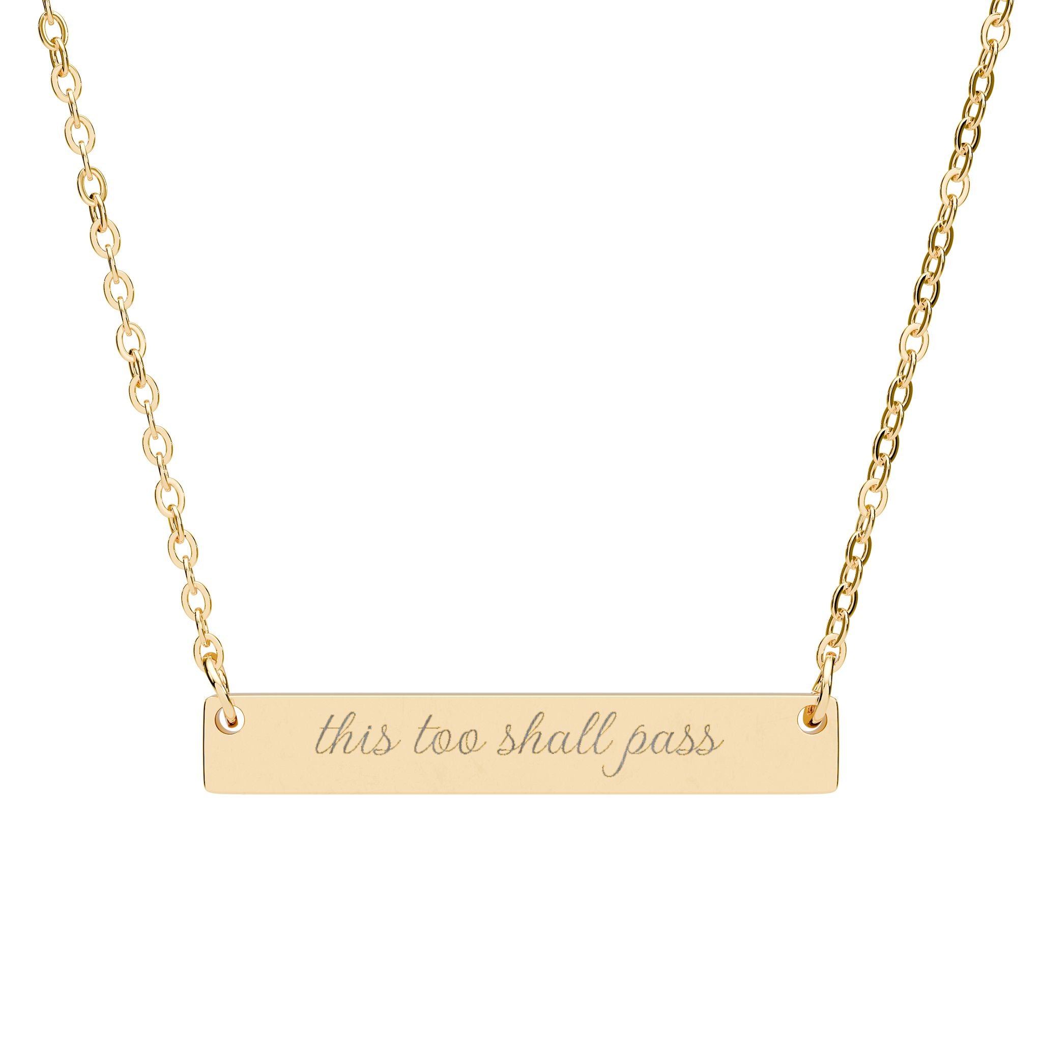 this too shall pass Engraved Horizontal Bar Necklace