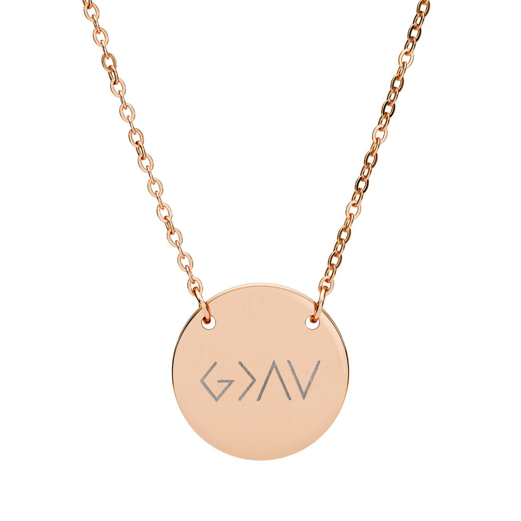 God is greater than the highs and lows Engraved Disc Pendant