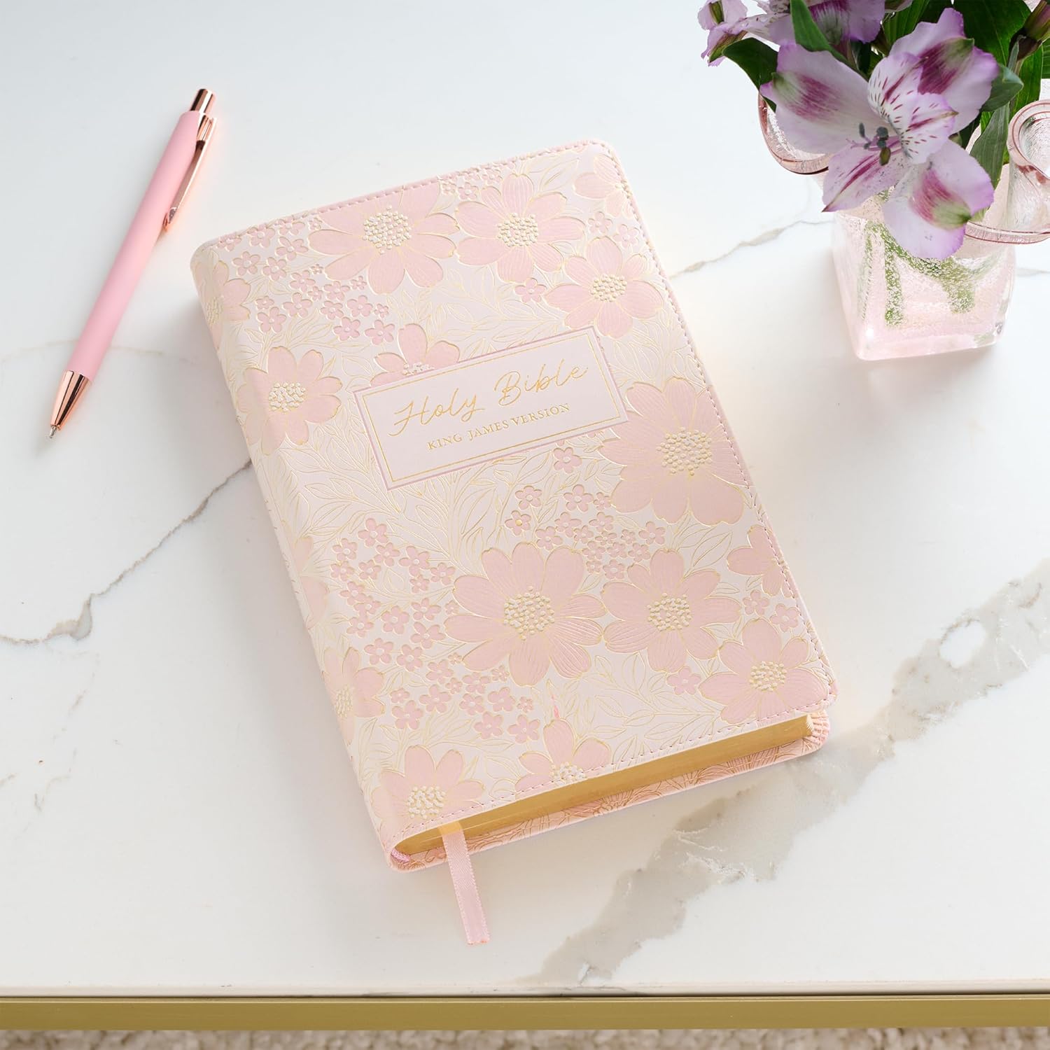 KJV Holy Bible, Deluxe Gift Bible with Thumb Tabs, Ribbon Marker, King James Version, Faux Leather, Pink