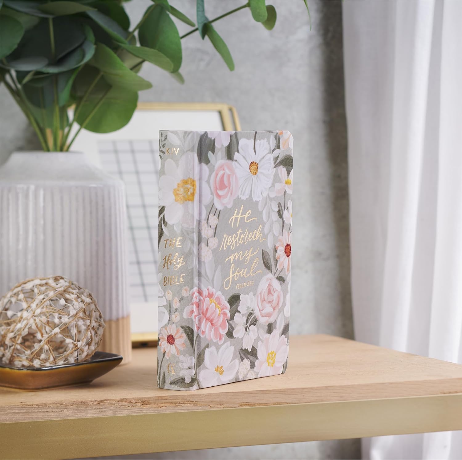 KJV Holy Bible, Gray Floral