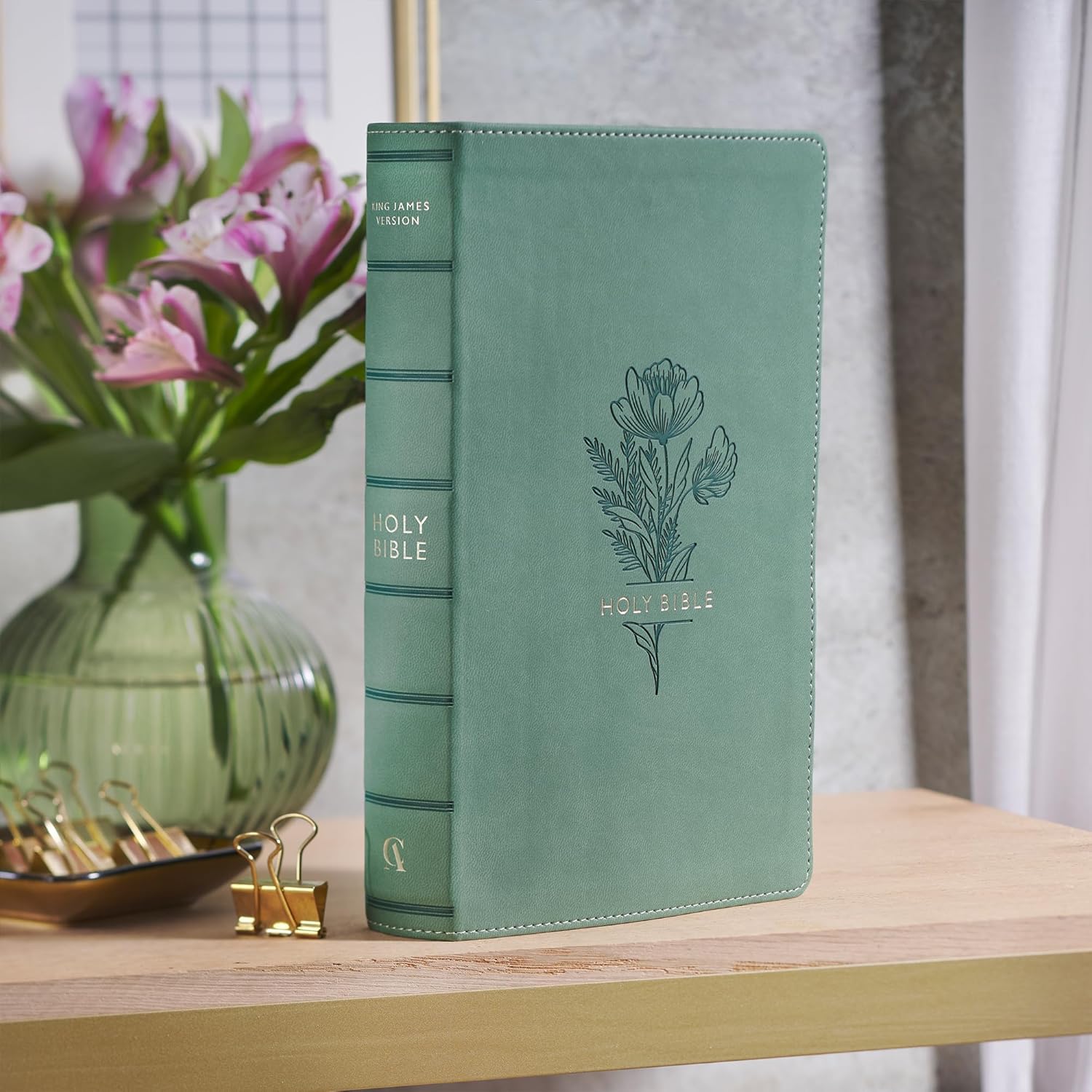 KJV Holy Bible, Giant Print Standard Size Red Letter Edition, Thumb Index Tabs & Ribbon Marker, King James Version, Vegan Leather, Teal, 14 pt. Type