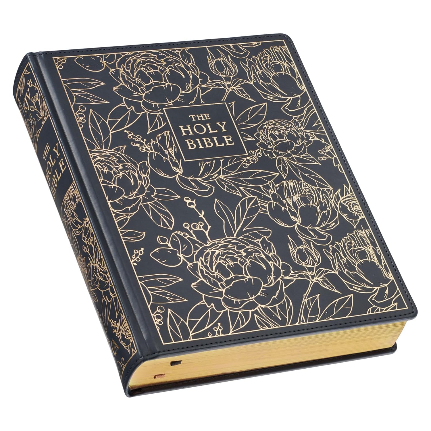 KJV Holy Bible, Large Print Note-taking Bible, Faux Leather Hardcover - King James Version, Navy w/Gold Floral (KJV Note-taking Editions)