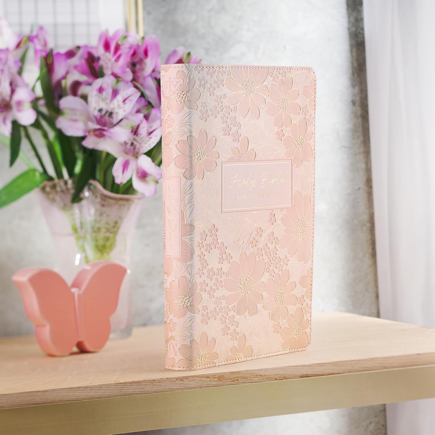 KJV Holy Bible, Deluxe Gift Bible with Thumb Tabs, Ribbon Marker, King James Version, Faux Leather, Pink