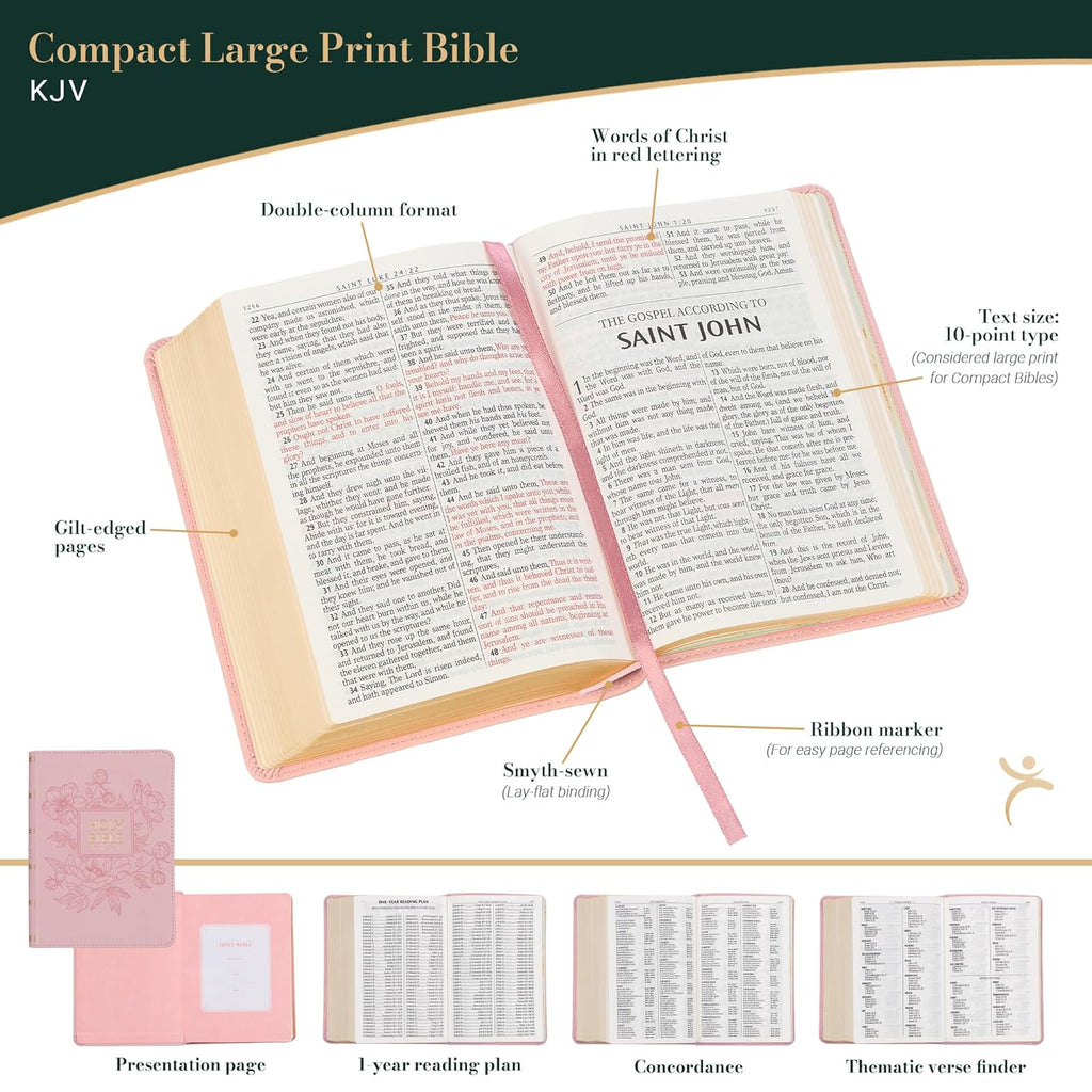 KJV Holy Bible, Compact Large Print Faux Leather Red Letter Edition Ribbon Marker, King James Version, Ballet Pink (KJV Compact LP Editions)