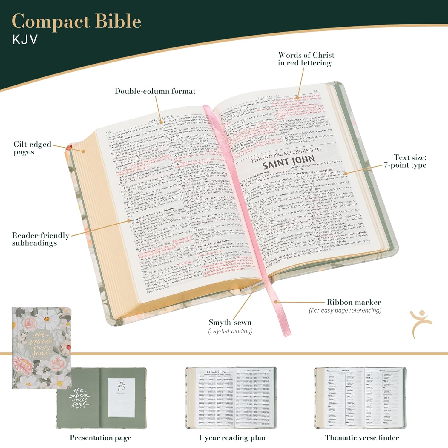KJV Holy Bible, Gray Floral