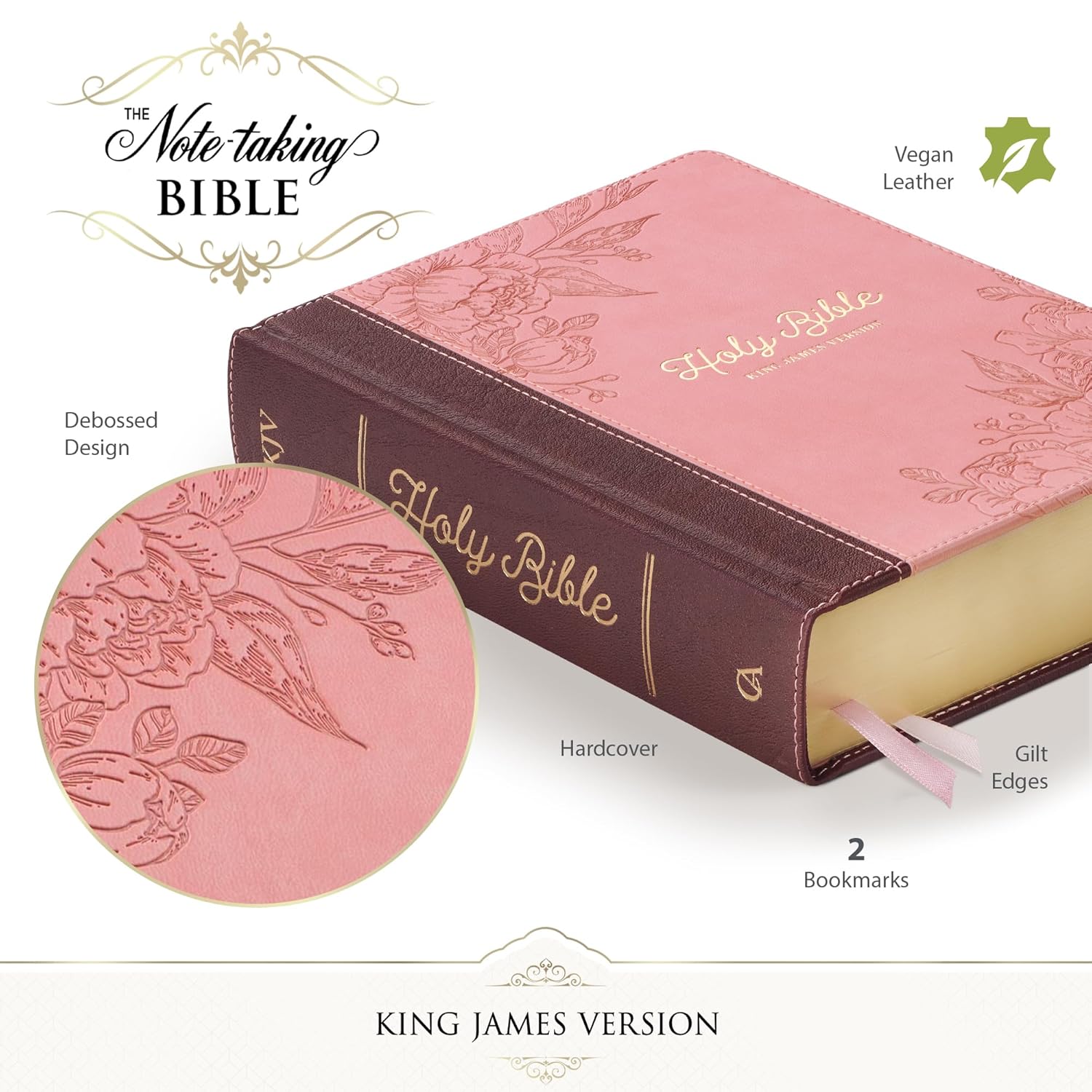 KJV Holy Bible, Note-taking Bible, Faux Leather Hardcover - King James Version, Brown/Pink (KJV Note-taking Editions)