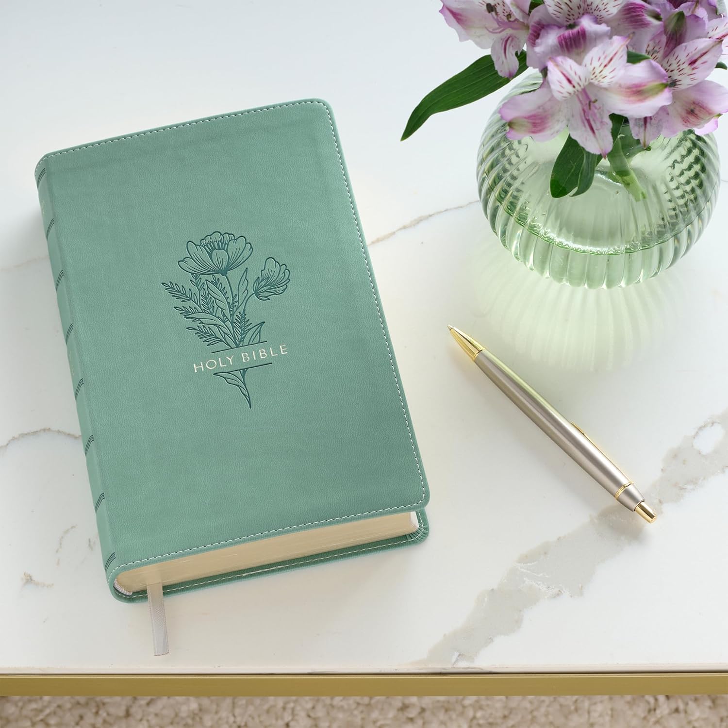 KJV Holy Bible, Giant Print Standard Size Red Letter Edition, Thumb Index Tabs & Ribbon Marker, King James Version, Vegan Leather, Teal, 14 pt. Type